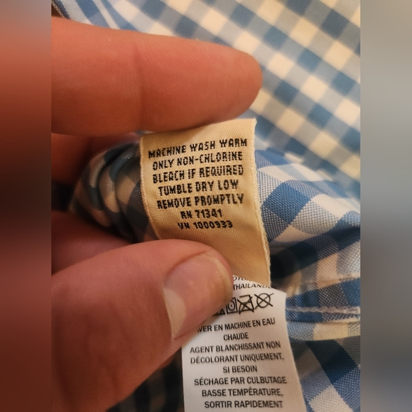 LL Bean Wrinkle-Free Button-Up Plaid Blouse with 3/4 Sleeves 100% Cotton Medium - Picture 5 of 6